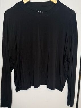 Womens Bubble Baby Bamboo Long Sleeve Top Black S M Soft Stretch Minimalist